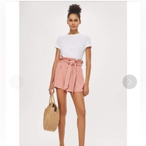Topshop Linen button down paper bag shorts 4
